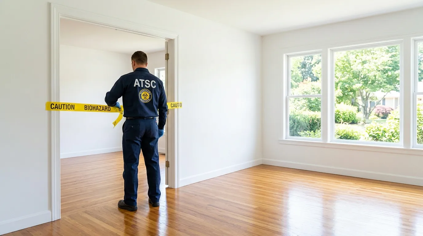 Certified biohazard cleanup crew performing Trauma Scene Cleanup in West Bridgewater